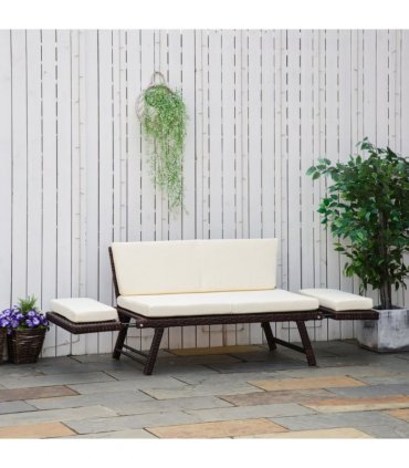 Outsunny 2-Seater 2-in-1 Rattan Convertible Sofa Daybed Brown
