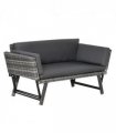 2 in 1 Rattan Folding Daybed Sofa Grey w/Cushion
