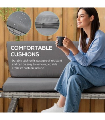 2 in 1 Rattan Folding Daybed Sofa Grey w/Cushion