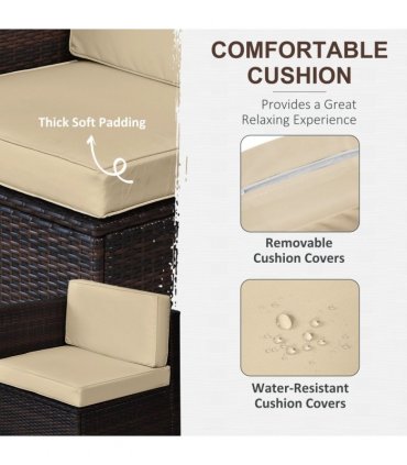 Outdoor 6-Seater Rattan Sofa Set, PE Rattan, Steel, Brown, 58cm x 58cm x 37cm