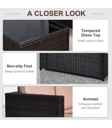 Outdoor 6-Seater Rattan Sofa Set, PE Rattan, Steel, Brown, 58cm x 58cm x 37cm