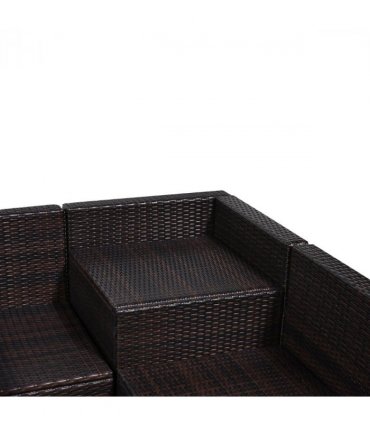 Outdoor 6-Seater Rattan Sofa Set, PE Rattan, Steel, Brown, 58cm x 58cm x 37cm