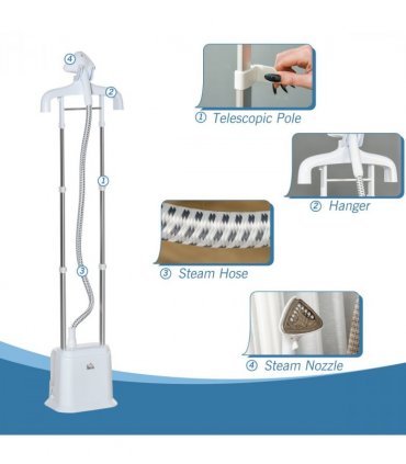 Upright Garment Clothes Steamer, 45s Fast Heat-up, 1.7L Tank White w/