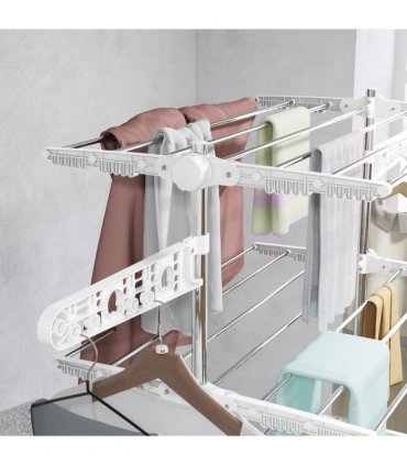 4 Layers Folding Cloth Hanger Stand Rail W/Wheels-White/Silver