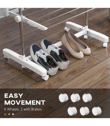 4 Layers Folding Cloth Hanger Stand Rail W/Wheels-White/Silver