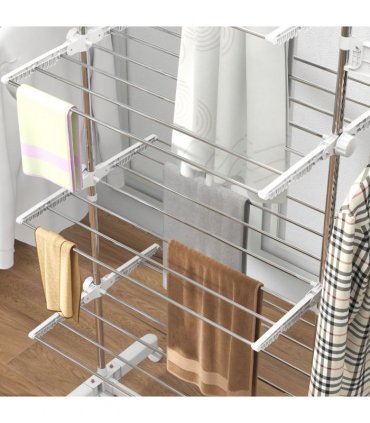 4 Layers Folding Cloth Hanger Stand Rail W/Wheels-White/Silver