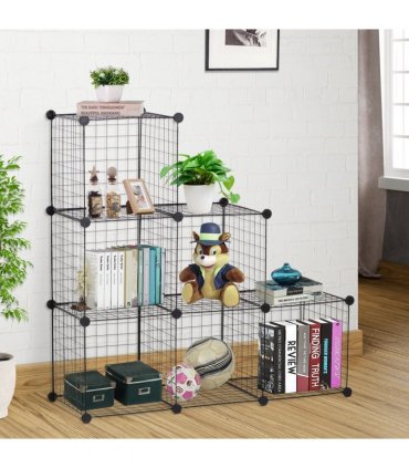 DIY 6 Cube Wire Storage Cabinet Organiser, 111L x 37W x 111Hcm-Black