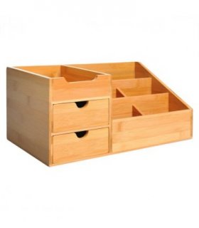 Desktop Organiser Bamboo Natural wood finish 33L x 20.5W x 15.5Hcm