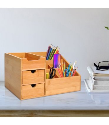 Desktop Organiser Bamboo Natural wood finish 33L x 20.5W x 15.5Hcm