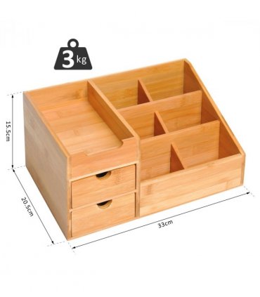 Desktop Organiser Bamboo Natural wood finish 33L x 20.5W x 15.5Hcm