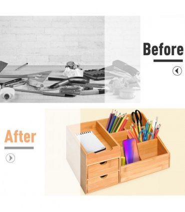 Desktop Organiser Bamboo Natural wood finish 33L x 20.5W x 15.5Hcm