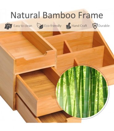 Desktop Organiser Bamboo Natural wood finish 33L x 20.5W x 15.5Hcm