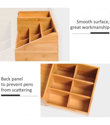 Desktop Organiser Bamboo Natural wood finish 33L x 20.5W x 15.5Hcm