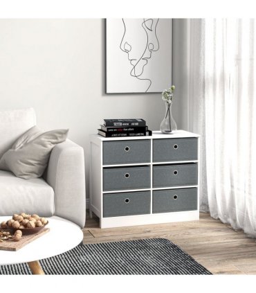 Chests of Drawer, Fabric Dresser Storage Cabinet with 6 Drawers White and Grey