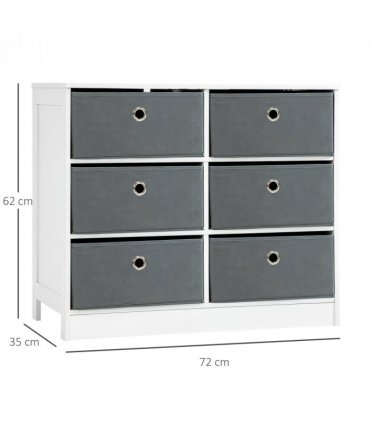 Chests of Drawer, Fabric Dresser Storage Cabinet with 6 Drawers White and Grey