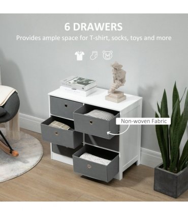 Chests of Drawer, Fabric Dresser Storage Cabinet with 6 Drawers White and Grey