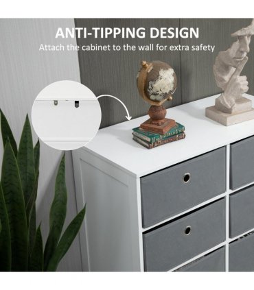 Chests of Drawer, Fabric Dresser Storage Cabinet with 6 Drawers White and Grey
