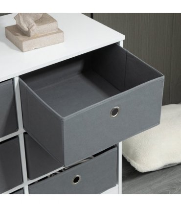 Chests of Drawer, Fabric Dresser Storage Cabinet with 6 Drawers White and Grey