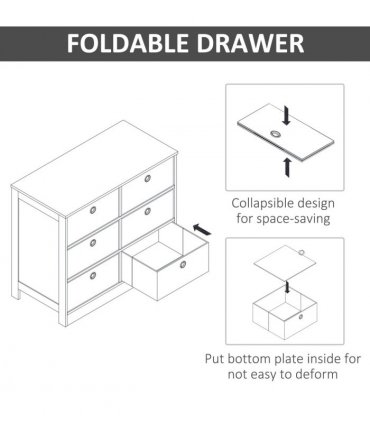 Chests of Drawer, Fabric Dresser Storage Cabinet with 6 Drawers White and Grey