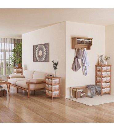 5-Drawers Storage Unit Wooden Frame W/ Wicker Woven Baskets
