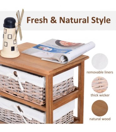 5-Drawers Storage Unit Wooden Frame W/ Wicker Woven Baskets