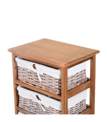 5-Drawers Storage Unit Wooden Frame W/ Wicker Woven Baskets