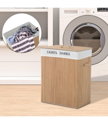 Bamboo  Laundry  Basket  Collapsible Washing Bin Storage Box W/Lid