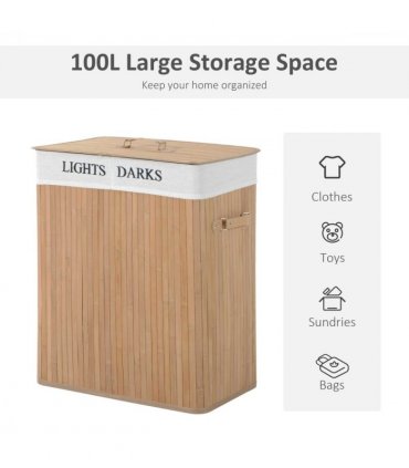 Bamboo  Laundry  Basket  Collapsible Washing Bin Storage Box W/Lid
