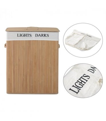 Bamboo  Laundry  Basket  Collapsible Washing Bin Storage Box W/Lid