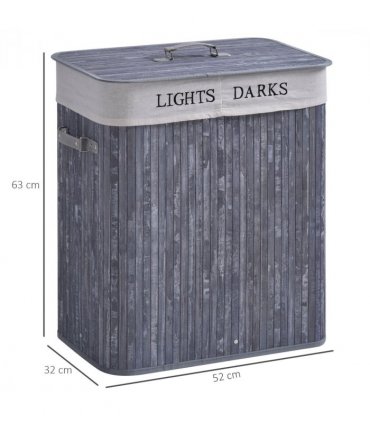 Bamboo Laundry Hamper Removable Lining Large Section Double