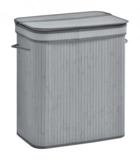 100L Flip Lid Bamboo Laundry Basket Grey