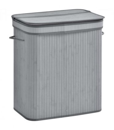 100L Flip Lid Bamboo Laundry Basket Grey