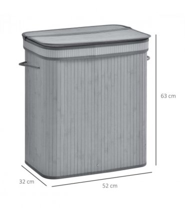 100L Flip Lid Bamboo Laundry Basket Grey
