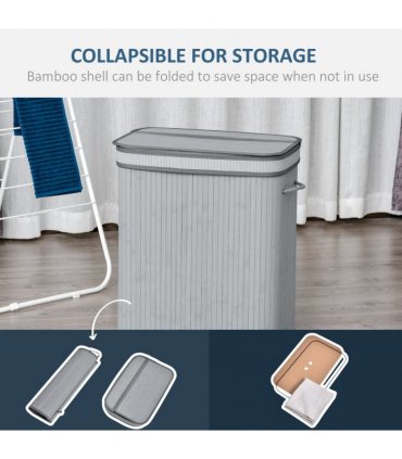 100L Flip Lid Bamboo Laundry Basket Grey