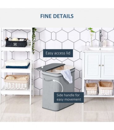 100L Flip Lid Bamboo Laundry Basket Grey