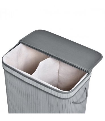 100L Flip Lid Bamboo Laundry Basket Grey
