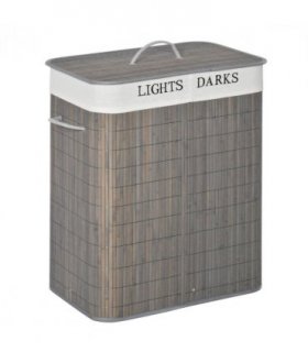 100L Bamboo Laundry Basket with Flip Lid Foldable, Grey Lining,
