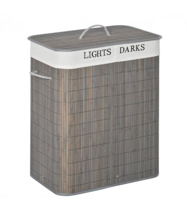 100L Bamboo Laundry Basket with Flip Lid Foldable, Grey Lining,