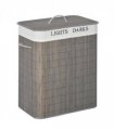 100L Bamboo Laundry Basket with Flip Lid Foldable, Grey Lining,