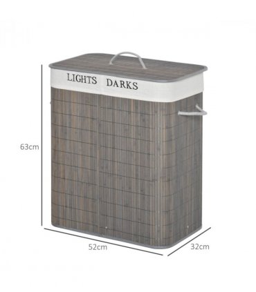 100L Bamboo Laundry Basket with Flip Lid Foldable, Grey Lining,