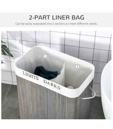 100L Bamboo Laundry Basket with Flip Lid Foldable, Grey Lining,