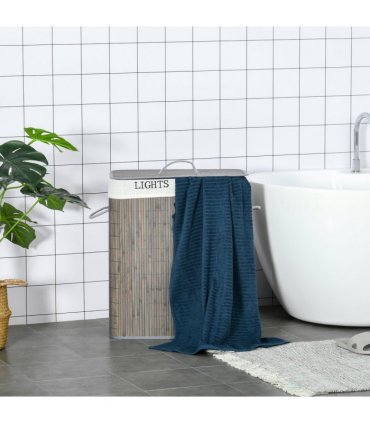 100L Bamboo Laundry Basket with Flip Lid Foldable, Grey Lining,