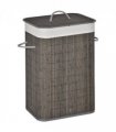 Bamboo Laundry Basket with Flip Lid Foldable, Grey Handles Lining,