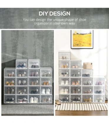 Shoe Box Clear Plastic 25x35x19cm 18PCS UK/EU Size 8.5/43 Stackable Dust-Free