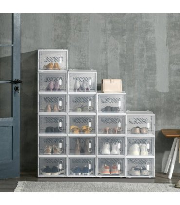 18PCS Clear Shoe Box, Plastic Stackable UK/EU Size up to 12, 28 x 36 x 21cm
