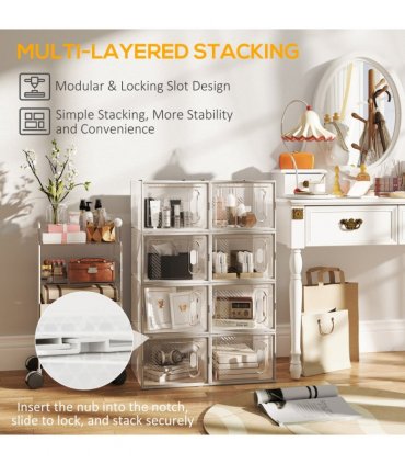 18PCS Clear Shoe Box, Plastic Stackable UK/EU Size up to 12, 28 x 36 x 21cm