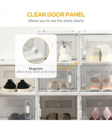 18PCS Clear Shoe Box, Plastic Stackable UK/EU Size up to 12, 28 x 36 x 21cm