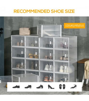 18PCS Clear Shoe Box, Plastic Stackable UK/EU Size up to 12, 28 x 36 x 21cm