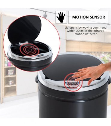 Sensor Trash Can 50L Stainless Steel Black 30.5cm x 30.5cm x 81.5cm