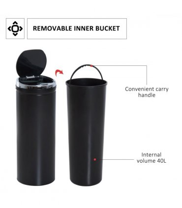 Sensor Trash Can 50L Stainless Steel Black 30.5cm x 30.5cm x 81.5cm